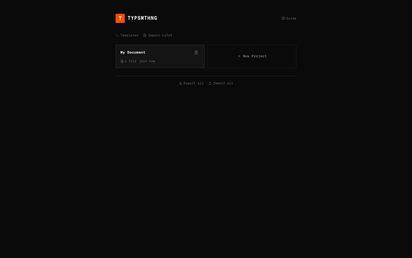 typsmthng desktop app showing project management interface